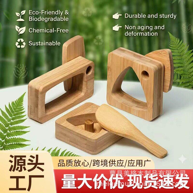 现货跨境木质饭团模具三件套带压板 实木DIY饭团便当按压模具