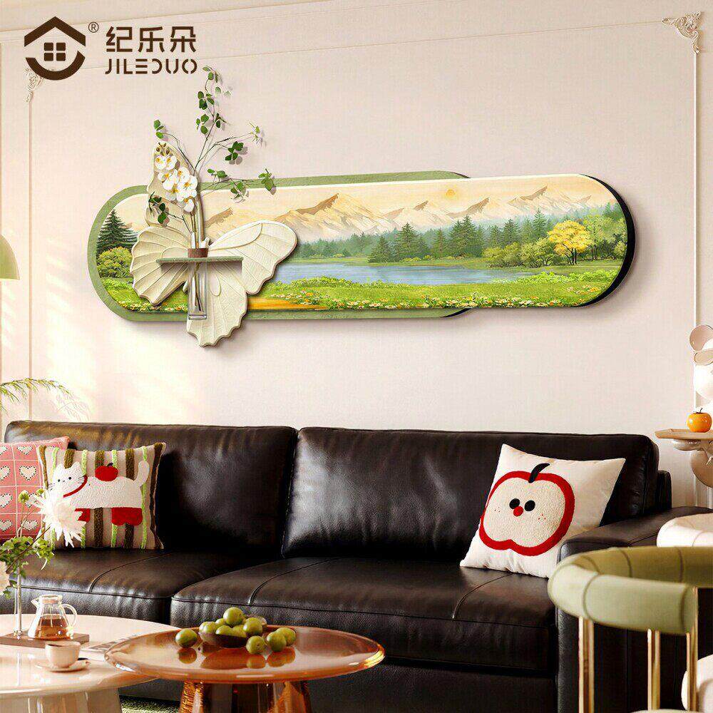 聚盆山水画客厅沙发背景墙挂画创意水培绿植砂岩画日照金山壁画