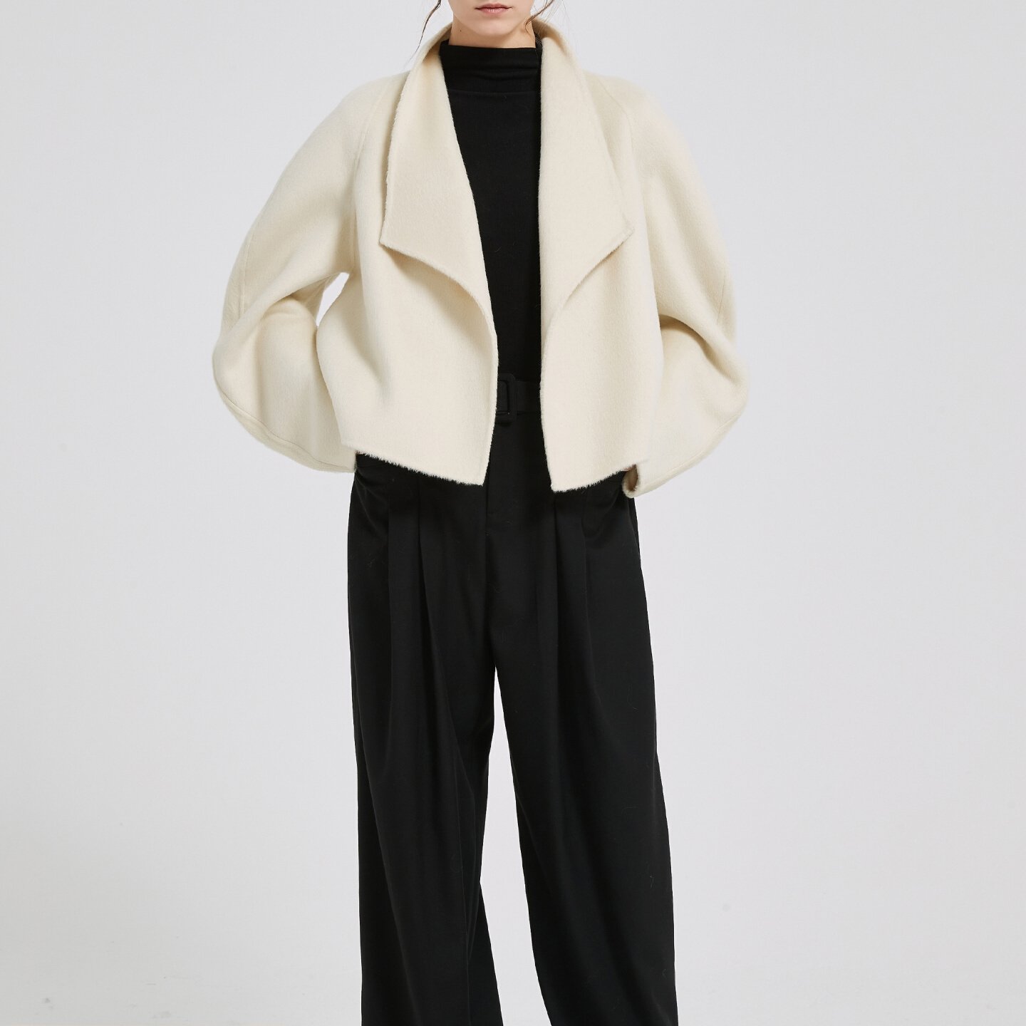 NOEND羊腿袖驼绒短款一领多穿羊毛短款外套大衣