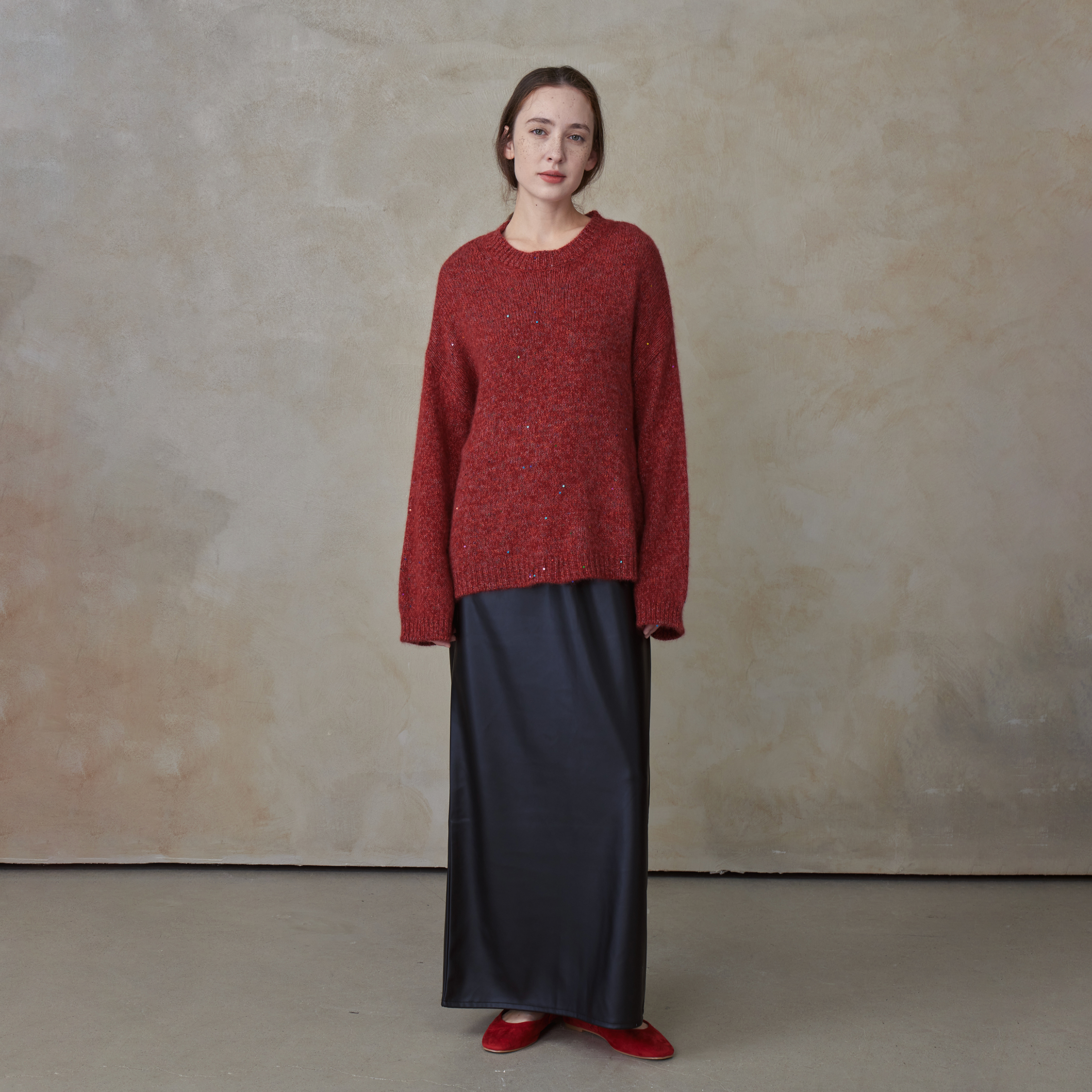 NOEND24AW 迎日醉 红色亮片浣熊圆领氛围感毛衣上衣