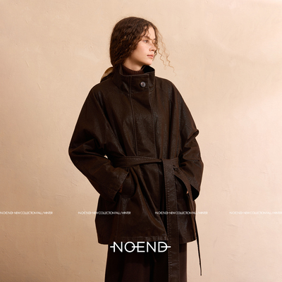 NOENDNOEND25/复古美拉德90白鹅绒中长款显瘦立领系带羽绒外套