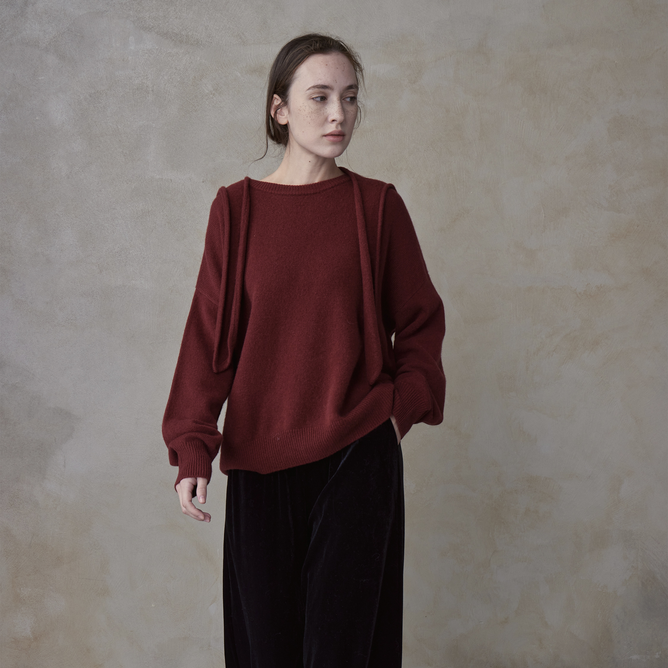 NOEND【博主专属】24AW 極简针织连帽披肩设计感羊毛宽松两件套