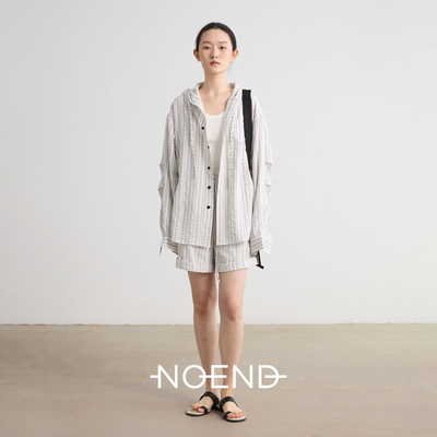 NOEND25SS棉麻撞色条纹短裤衬衫
