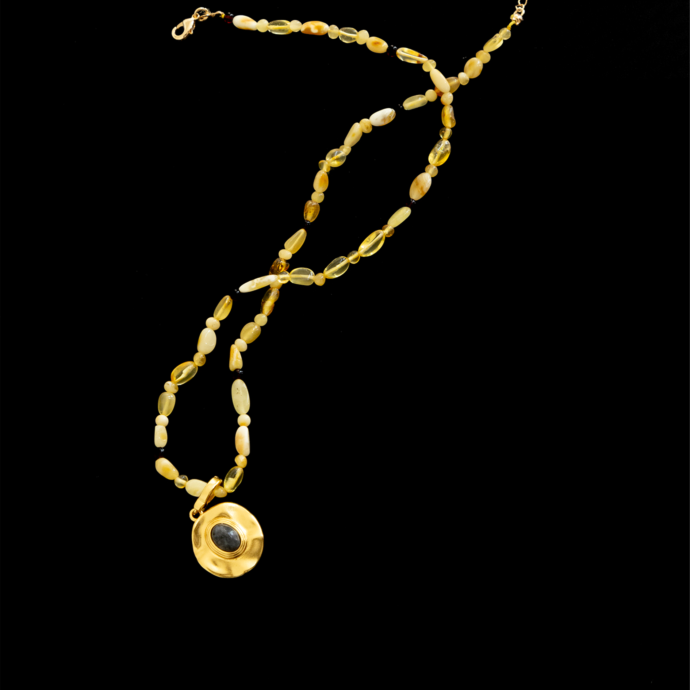 NOEND 25SS 天然琥珀随形S925纯银复古项链