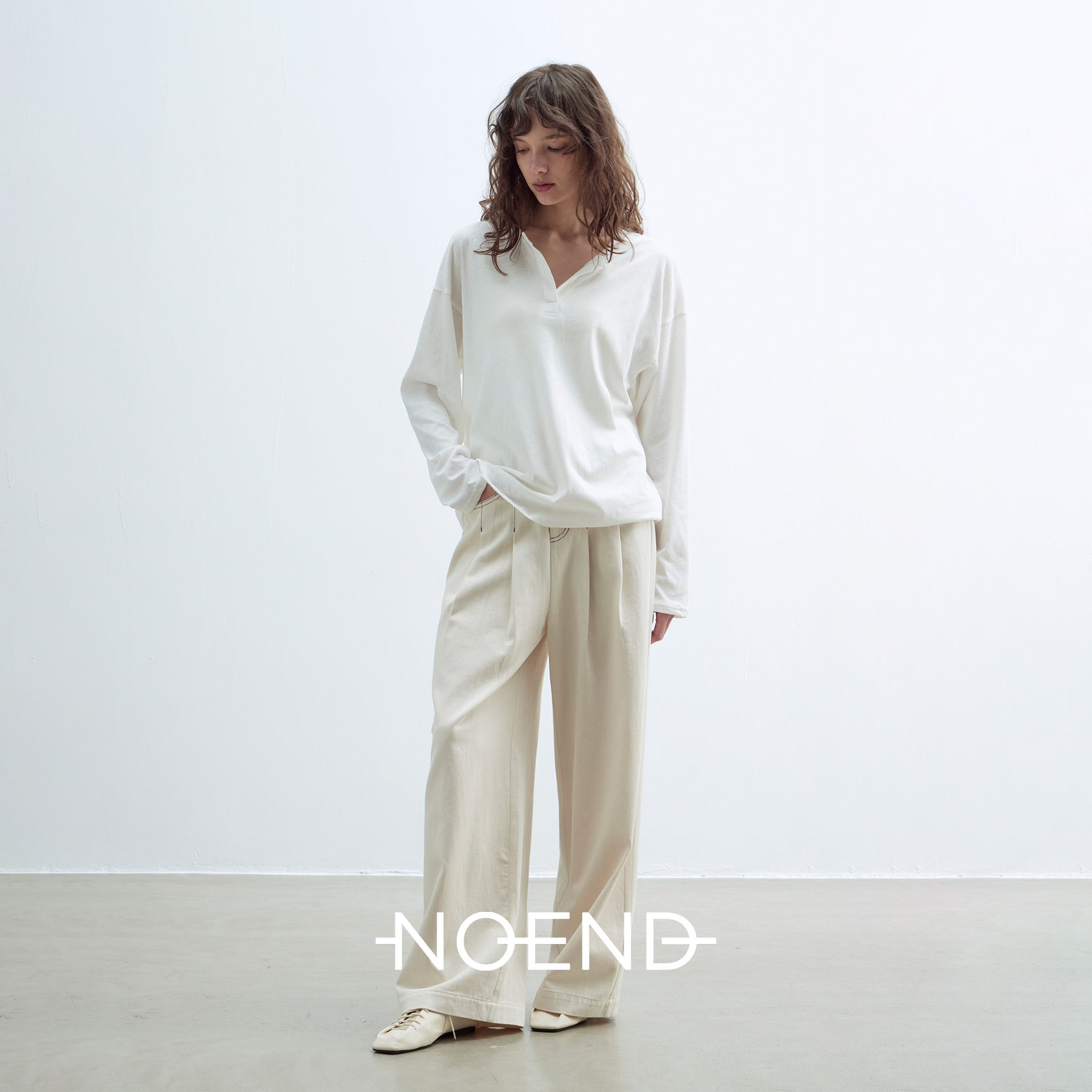 NOEND 25SS 亨利领松弛感门襟扣宽松长袖T恤