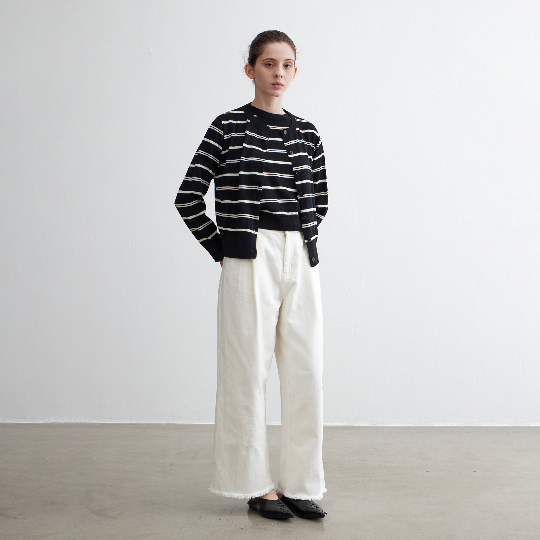 NOEND25SS 绵羊毛桑蚕丝背心/针织不规则撞色条纹两件套