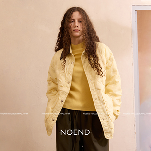 NOENDNOEND25/冬日开场白90白鸭绒复古拼皮领衬衫式轻盈羽绒服