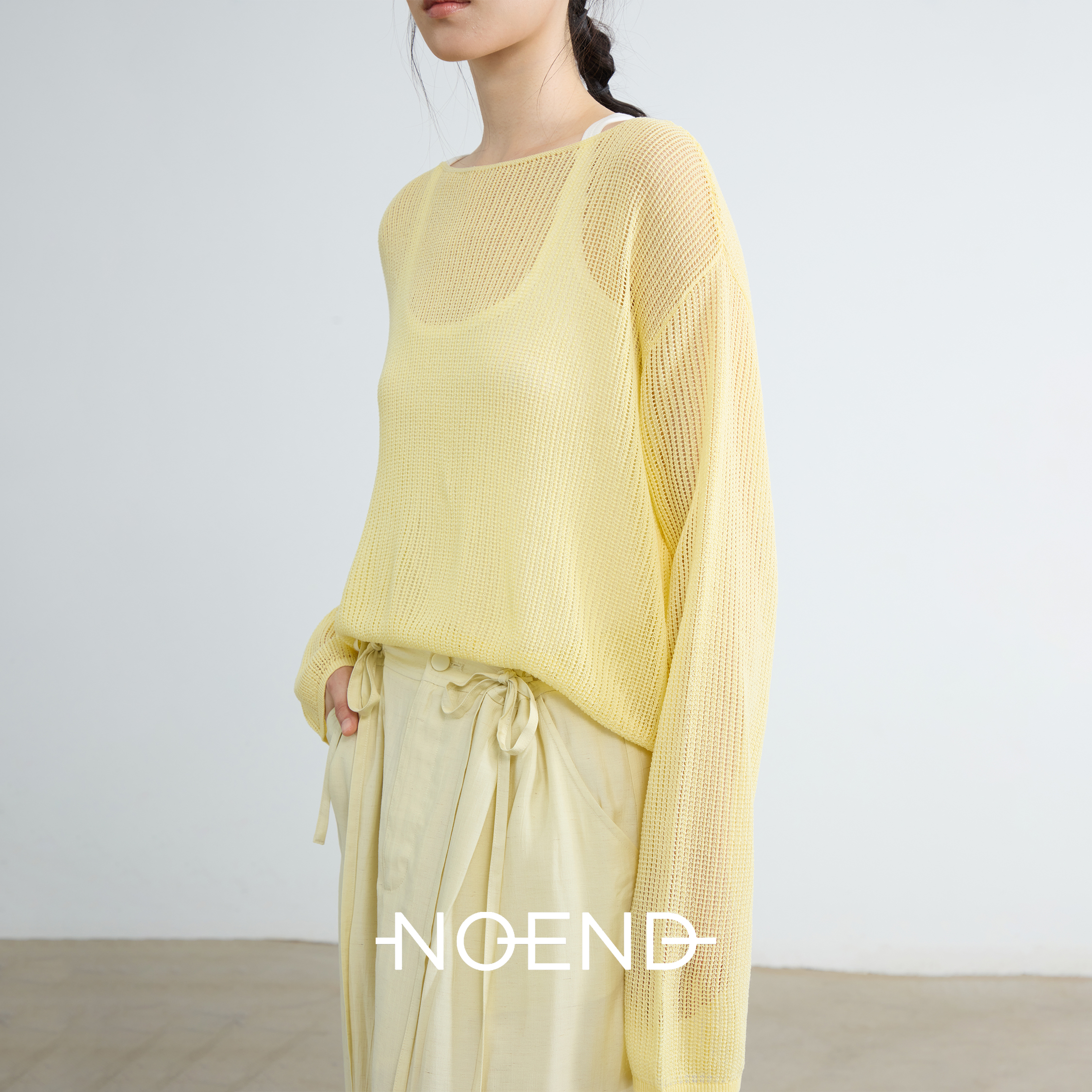 NOEND25SS 超慵懒舒适宽松卷边圆领长袖针织罩衫