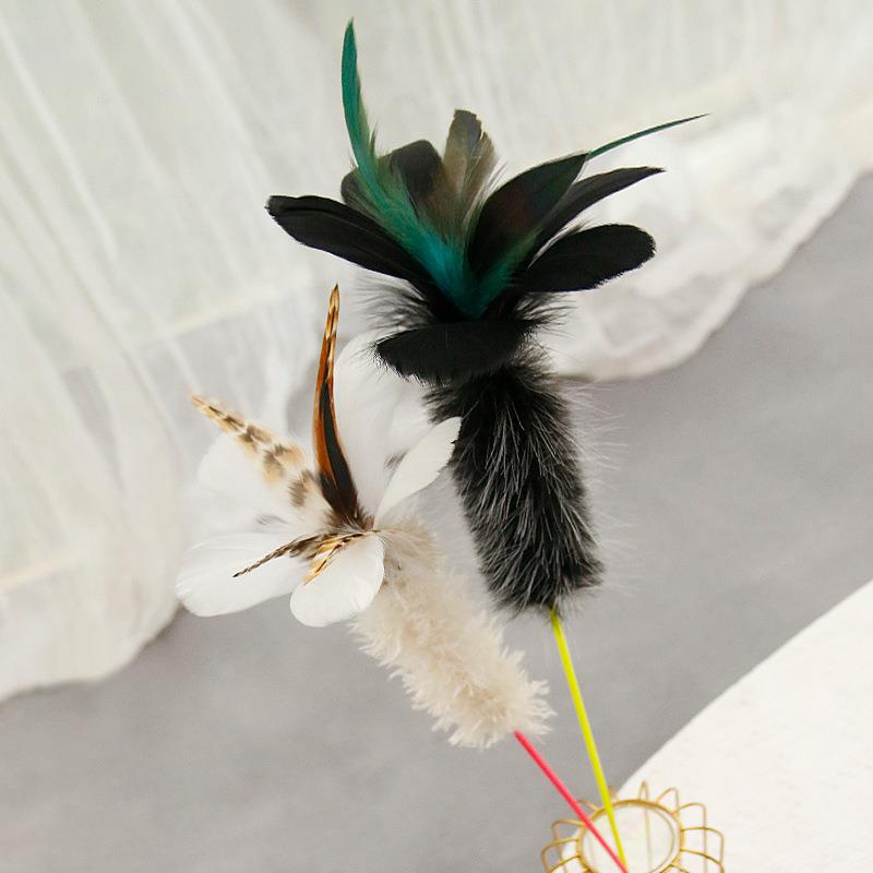 逗猫棒鸡毛掸子幼猫玩具自嗨解闷猫咪质感羽毛毛绒耐咬长杆逗猫杆