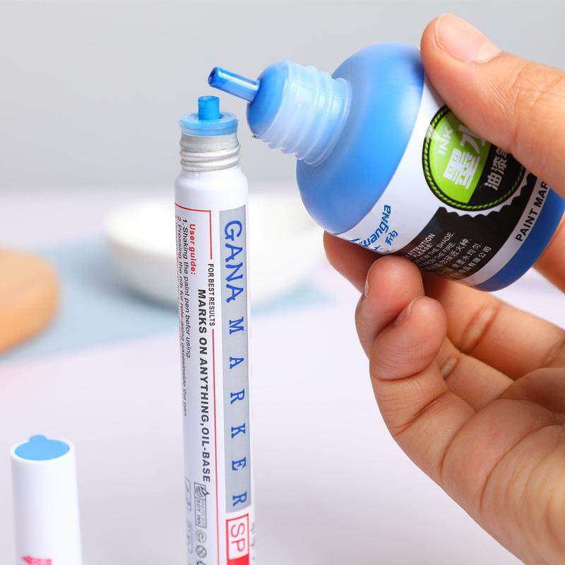 跨境广纳12色油漆笔墨水白色轮胎补漆笔油性记号笔彩色补充液