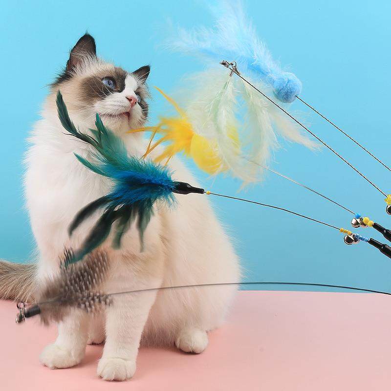 逗猫棒可伸缩猫咪解闷自嗨羽毛耐咬逗猫杆铃铛小幼猫玩具宠物用品
