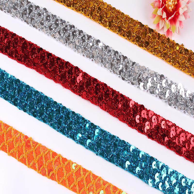 财艺金色花边现货三排金色珠片花边服装辅料舞台配饰彩色亮片花边