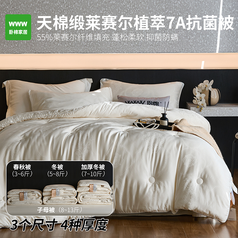 WWW天棉锻7A抗菌55%莱赛尔植萃大豆被超柔提花春秋冬保暖被B0030