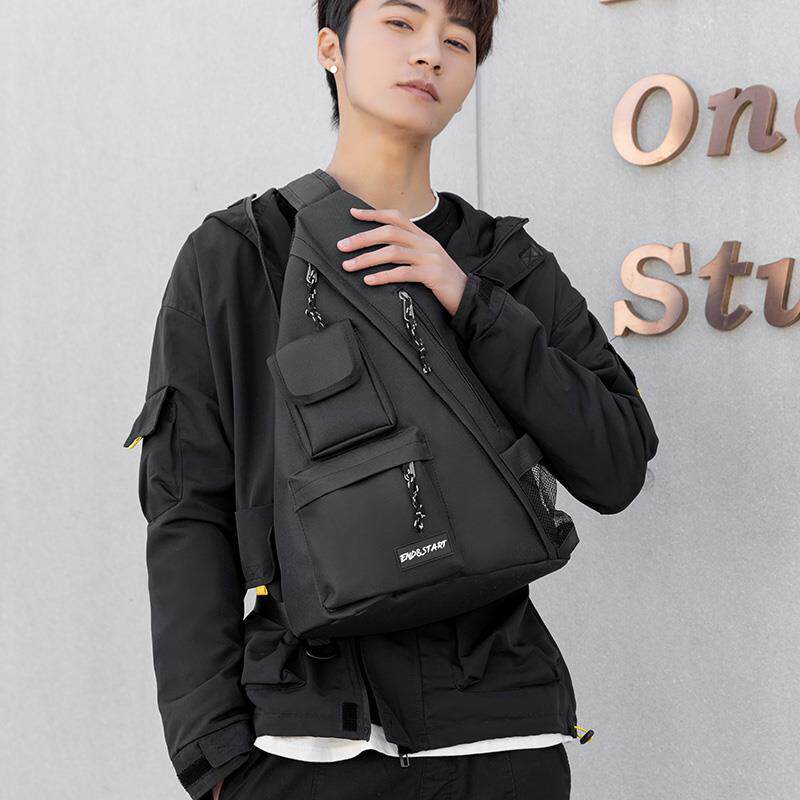 原宿街头机能工装斜挎包ins日系男港风复古后背包大容量学生书包