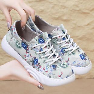 春季单鞋女2025新款圆头平底深口女鞋春秋时尚软底系带休闲妈妈鞋