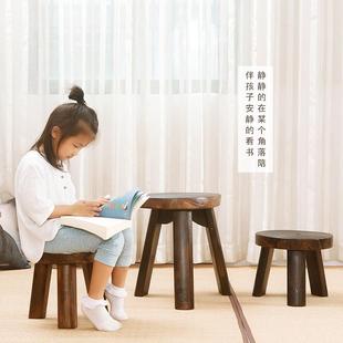 三脚腿花盆 W8实木小凳子阳台小茶凳子圆凳复古矮凳子坐凳家用时尚