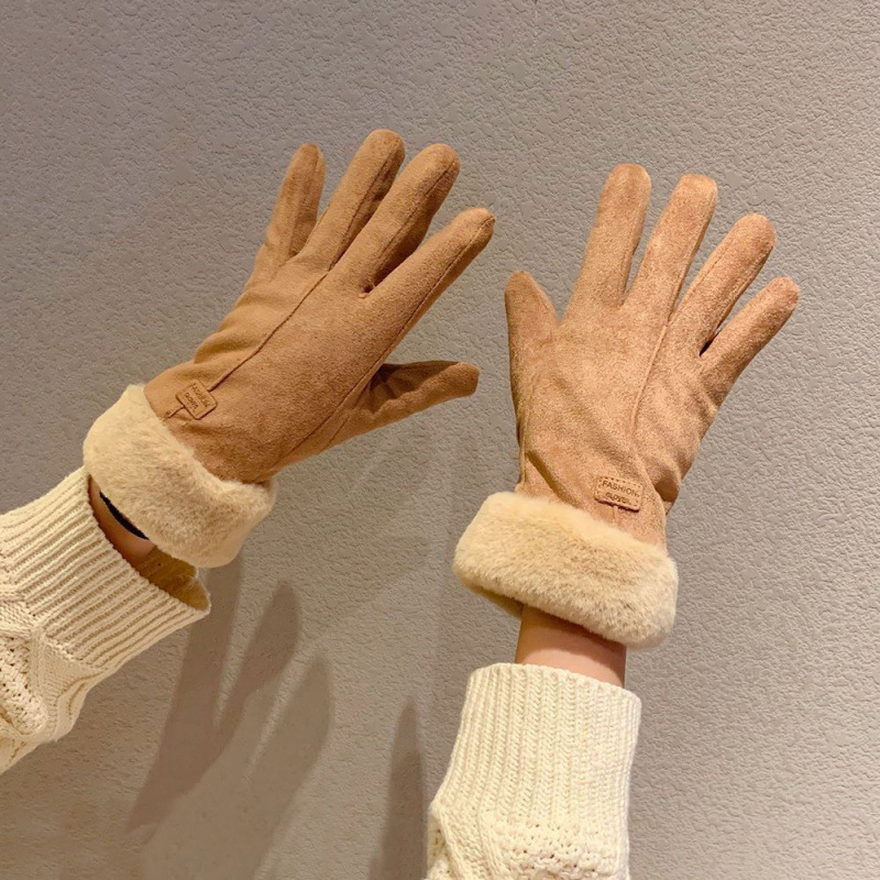 手套女士秋冬加绒加厚保暖骑行防寒开车可爱触屏棉手套冬天防风