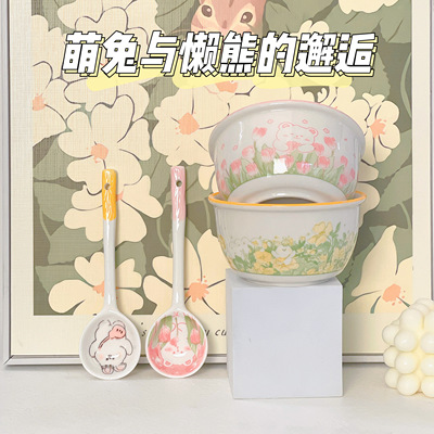 【萌瓷酱专属】 奶油系餐具网红陶瓷饭碗家用宿舍情侣卡通吃饭z