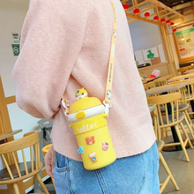 ins高颜值水杯女生可爱风斜挎超萌吸管杯学生防摔玻璃杯子
