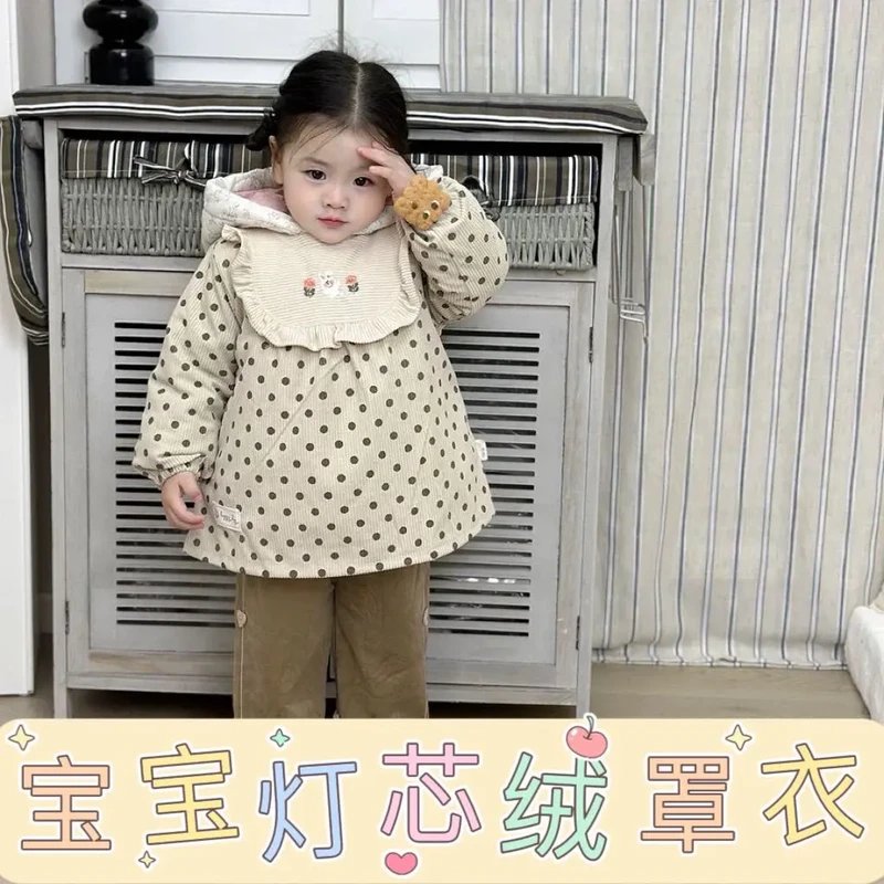 秋冬儿童吃饭围兜女孩防水防脏公主罩衣洋气婴儿围裙宝宝穿衣护M