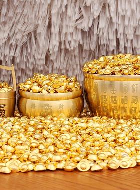 黄铜百福缸一桶金填充物迷你小元宝新中式五路财神聚宝盆摆件