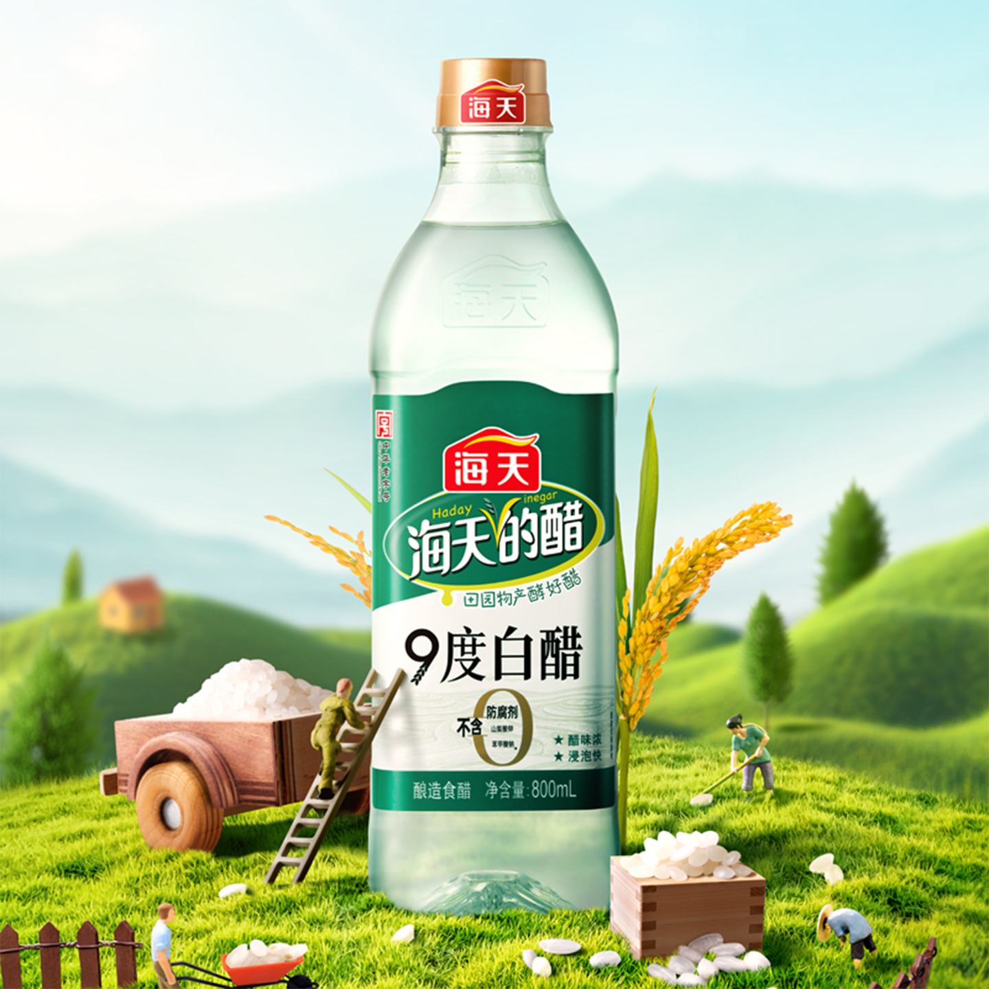 海天9度白醋800ml酿造食醋0零添加米醋炒菜凉拌菜泡鸡爪食用醋