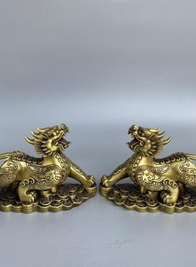 纯铜对貔TXT貅皮丘摆一霸貔王貅金钱兽家居办公室件装饰乔迁开业