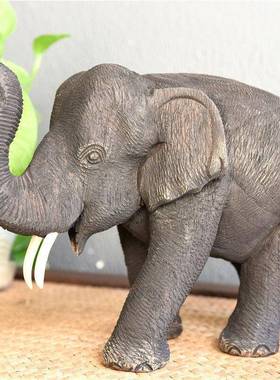泰国柚木雕刻大象摆件品桌面东南家里厅餐厅客装饰品工艺风T10125