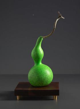 黄铜档礼品绿色葫芦件家居客玄关柜摆子办公厅室桌面装1213饰高品