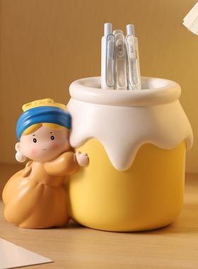 创意笔饰筒公办室桌面装饰摆化妆牛奶瓶少刷收纳盒高级感生毕学业