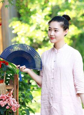 王艺星记女扇扇子古风折工扇中00123国风丝绸女式扇日和风古式典