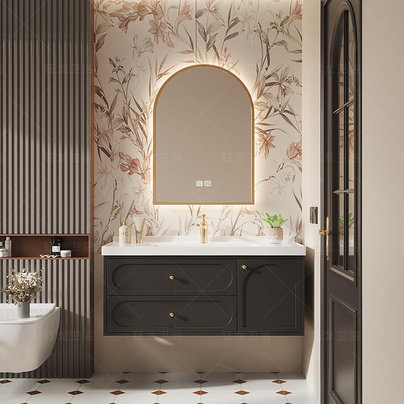 0进深陶瓷一体盆浴室组合超奶油风窄40cm小户4型洗手盆柜洗脸盆柜