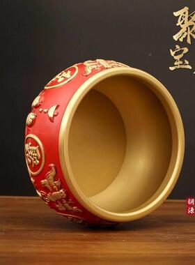 全铜彩绘色ZNY聚宝摆件盆招财聚红财送客厅玄关家居摆饰开 业礼佳