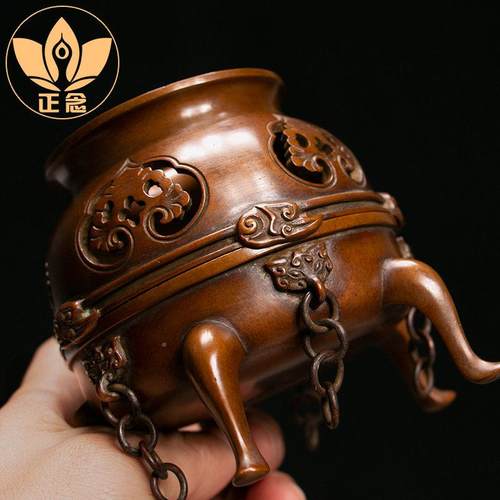 庆松堂苏帝工铜炉名家胡庆松王铜炉紫铜香薰家炉紫复古CX060摆件