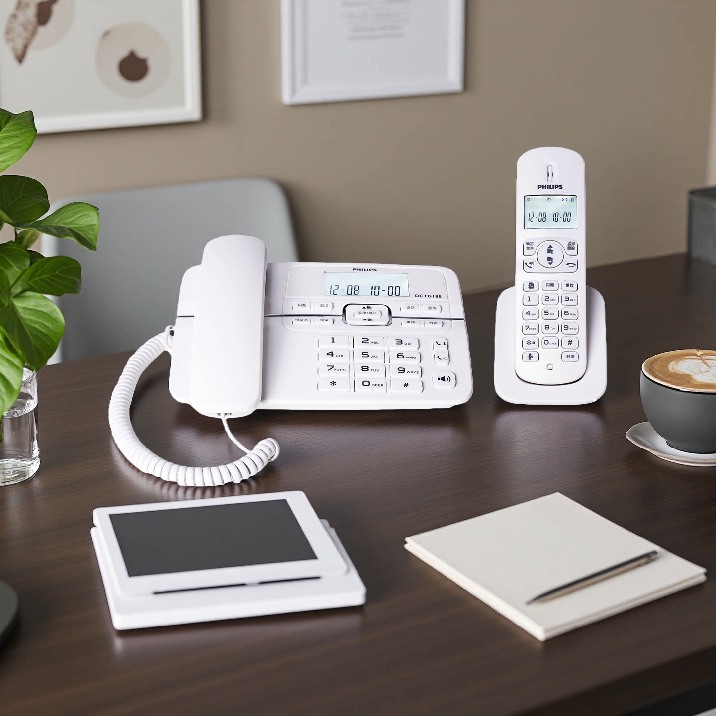 飞利浦无绳电话机家用无线子母机固定电话座机办公远距离一拖一二