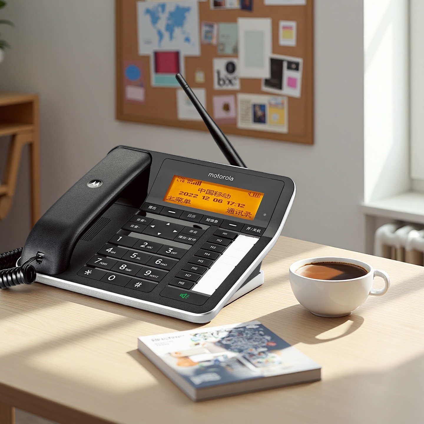 摩托罗拉FW300RC插卡录音中文电话机全网通高清家用办公无线座机