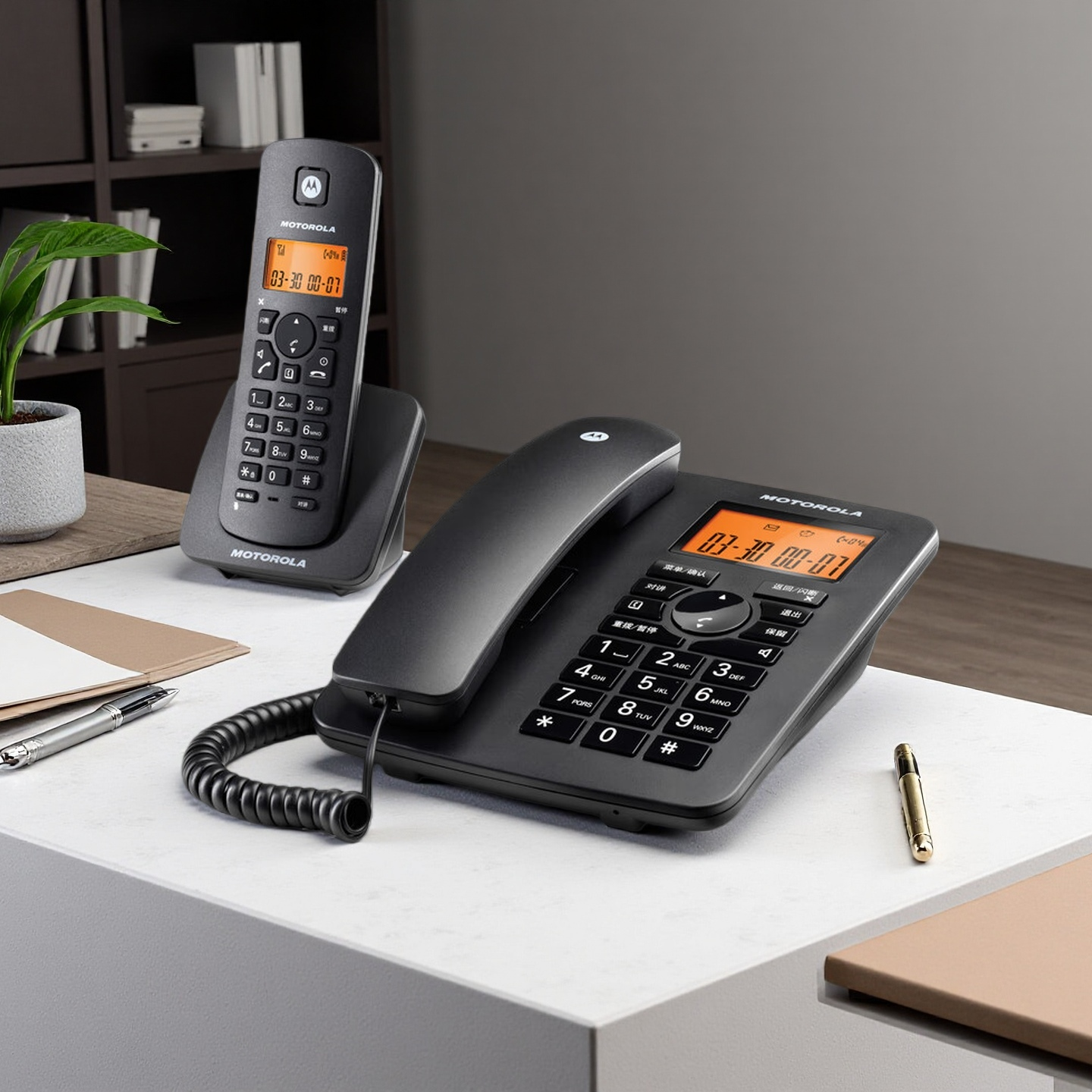 摩托罗拉无绳远距离子母机电话机家用办公老人固定座机一拖一二