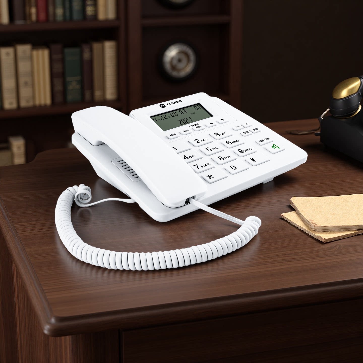 摩托罗拉黑色有绳电话机数字显示按键拨号办公家用座机