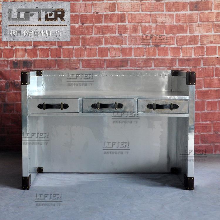 铝皮铆钉前台LOFT工业风家具金属个性方形收银台复古接待台电脑台