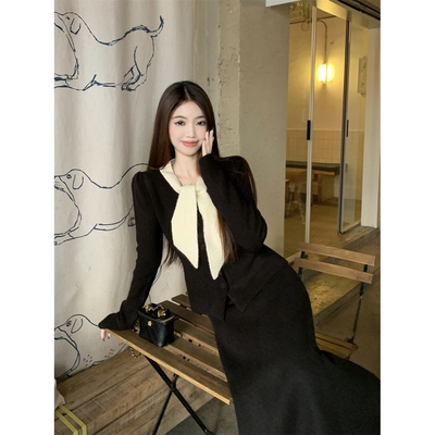 实拍蜜桃莫吉托收腰针织开衫温柔半身裙套装韩版女装秋冬新款2025