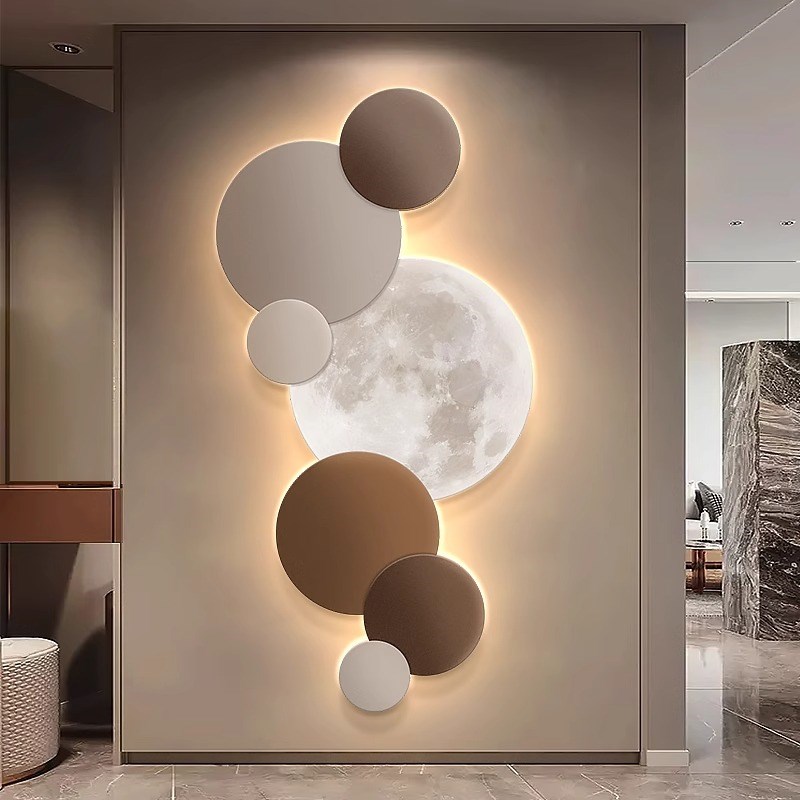 LED壁灯月球玄关装饰r画灯光画入户正对门客厅挂画高级感过道壁画