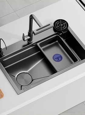 品洱SUS304不锈钢水槽厨房大单槽纳米蜂窝压纹加厚左边下水洗菜盆