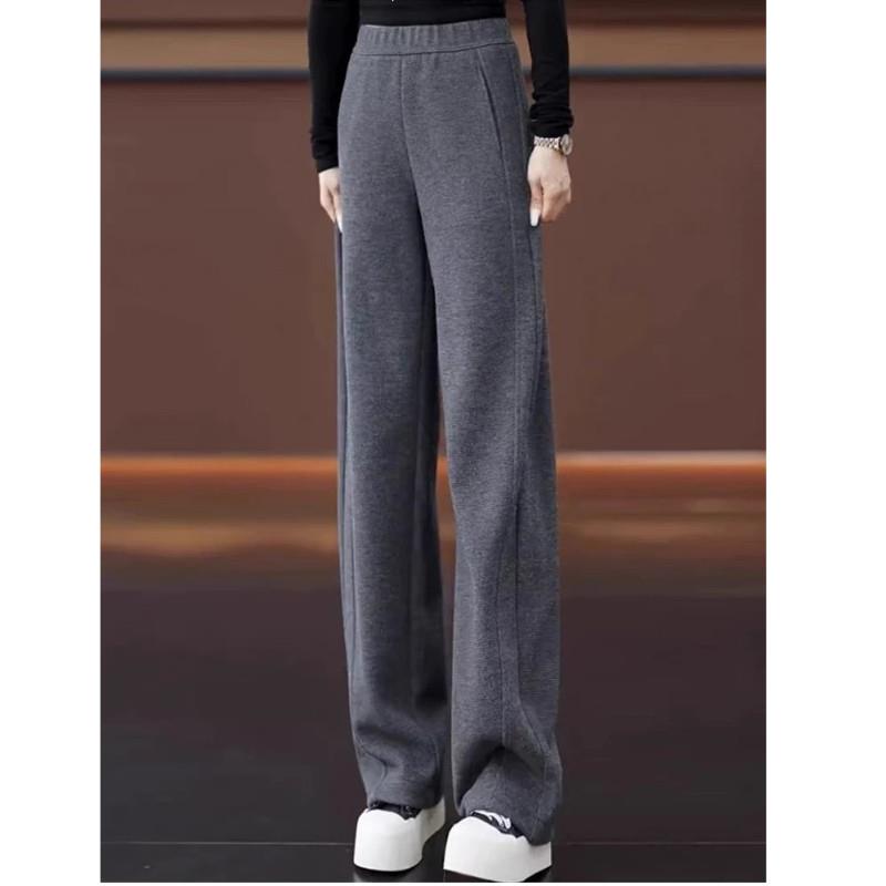 Nove轻V奢阔腿裤宽松垂坠感女休闲裤春秋高腰直筒裤时尚弯刀裤子