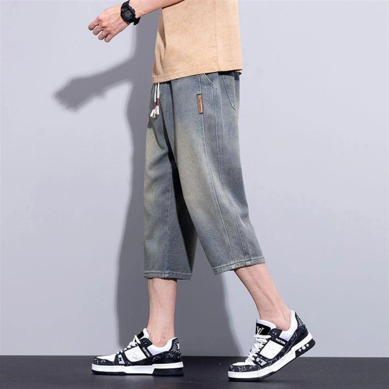 平和服饰夏季薄款七分牛仔短裤男2026新款冰丝星空纹休闲短裤美式