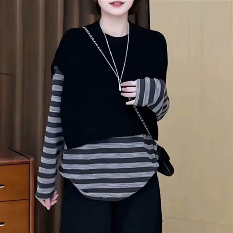 2浅澜集小众设计季新款女士黑色高级感圆领披肩百搭时尚宽松上衣