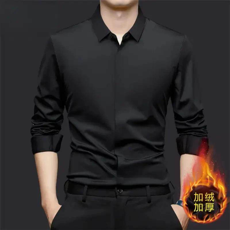 腾枫兴衬衫加绒加厚保暖免烫长袖男士秋冬季商务无痕衬衫时尚高档