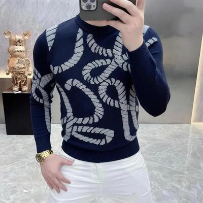 罗尼威轻奢欧洲站新品潮流轻奢时尚重工针织男士秋冬款毛衣2373