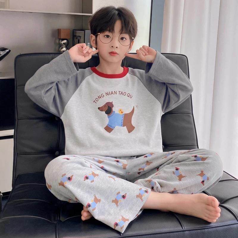 1启锚点时尚男装专卖长袖纯棉儿童睡衣男孩中大童家居服两件套