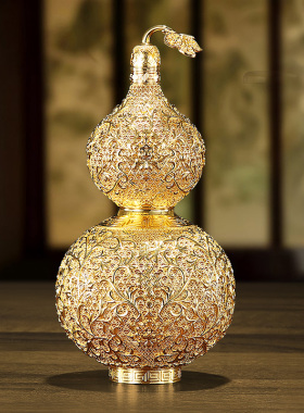 喜韵花丝吉祥葫芦铜摆件家办公桌桌面客厅玄关乔迁送礼节日礼物