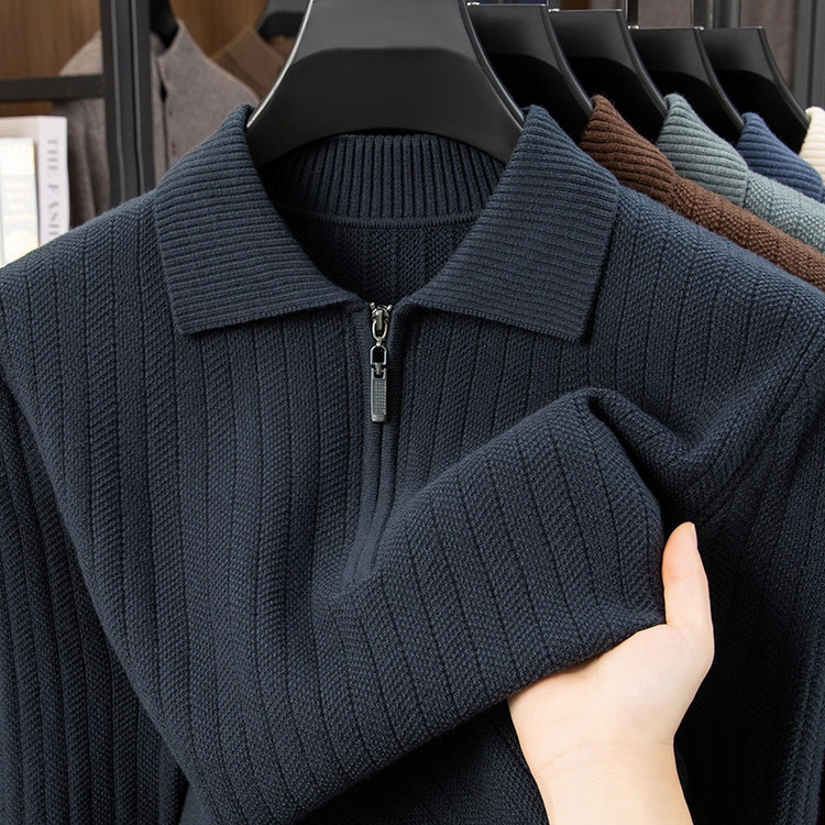 啄木鸟针织polo衫保暖坑条毛衣